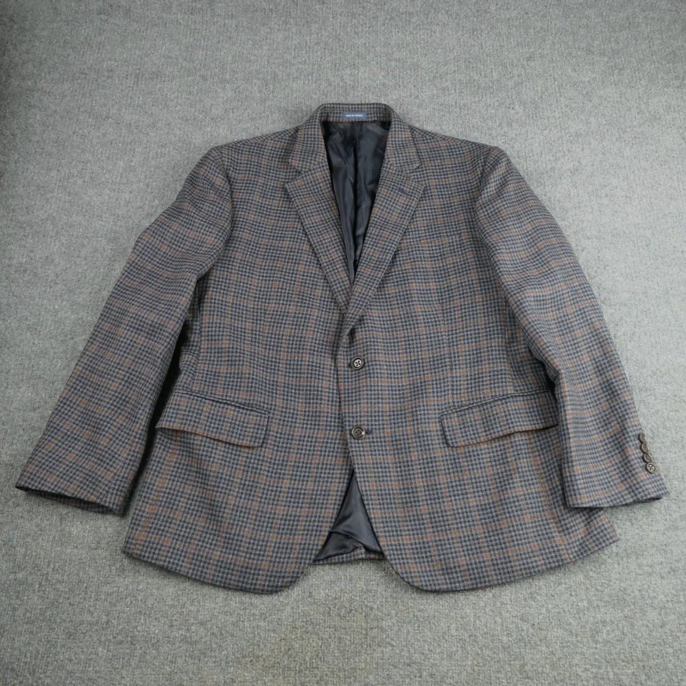 Stafford Sport Coat Men 44S Short Merino Wool Houndstooth Plaid Blazer Classic